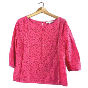 Women's Loft Pink Cheetah Print Lace Blouse M